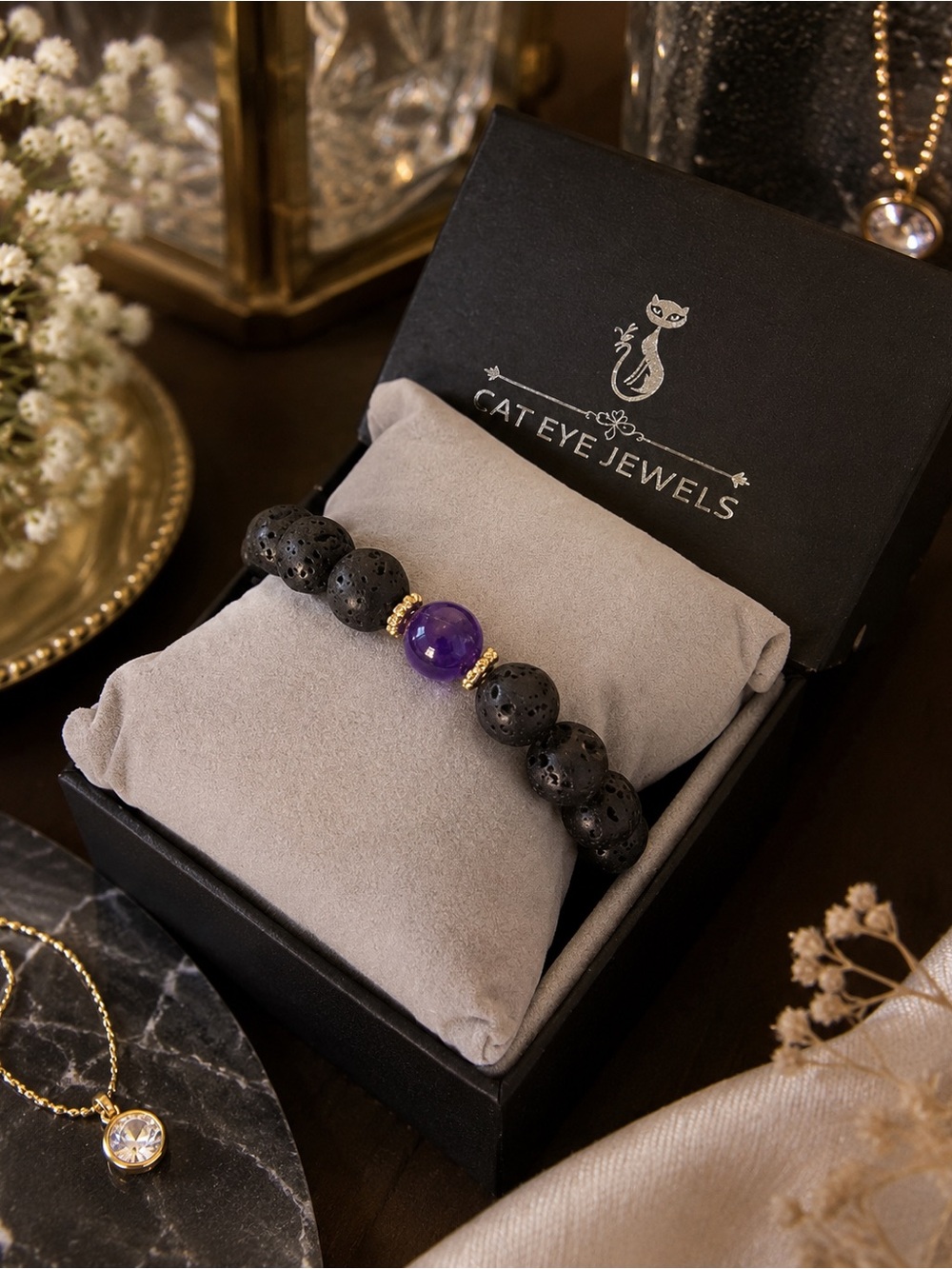 New Lava Stone Mood Charm Bracelet | Unisex | Healing Energy Beads | Gift Boxed